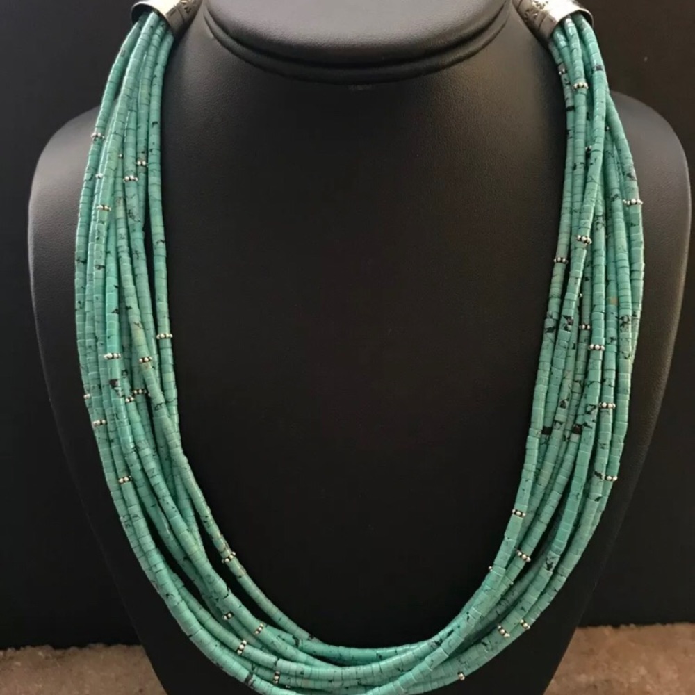 Sterlingsilver Multi Strand Turquoise Beadnecklace - image 2